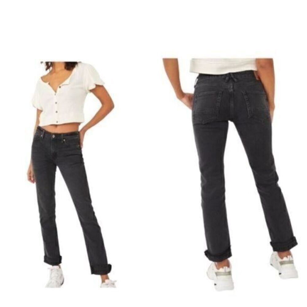 Free People Slim Cuffed Boyfriend Jeans Faded Black sz 24 NWT